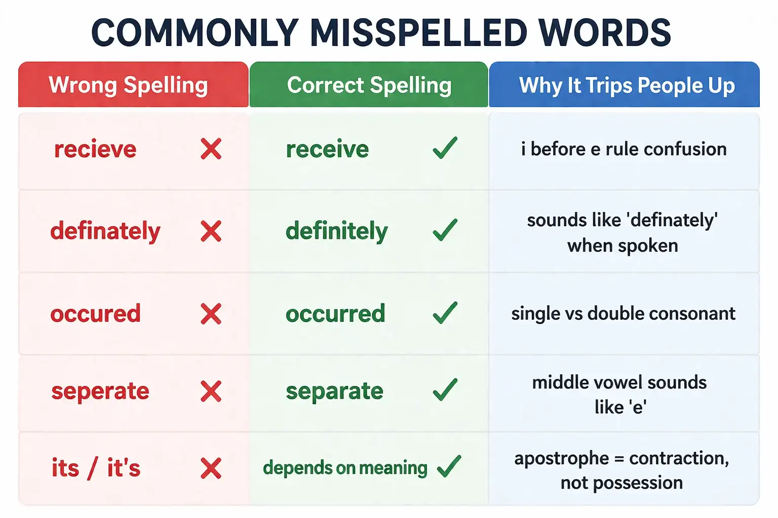 Most common spelling mistakes in PTE