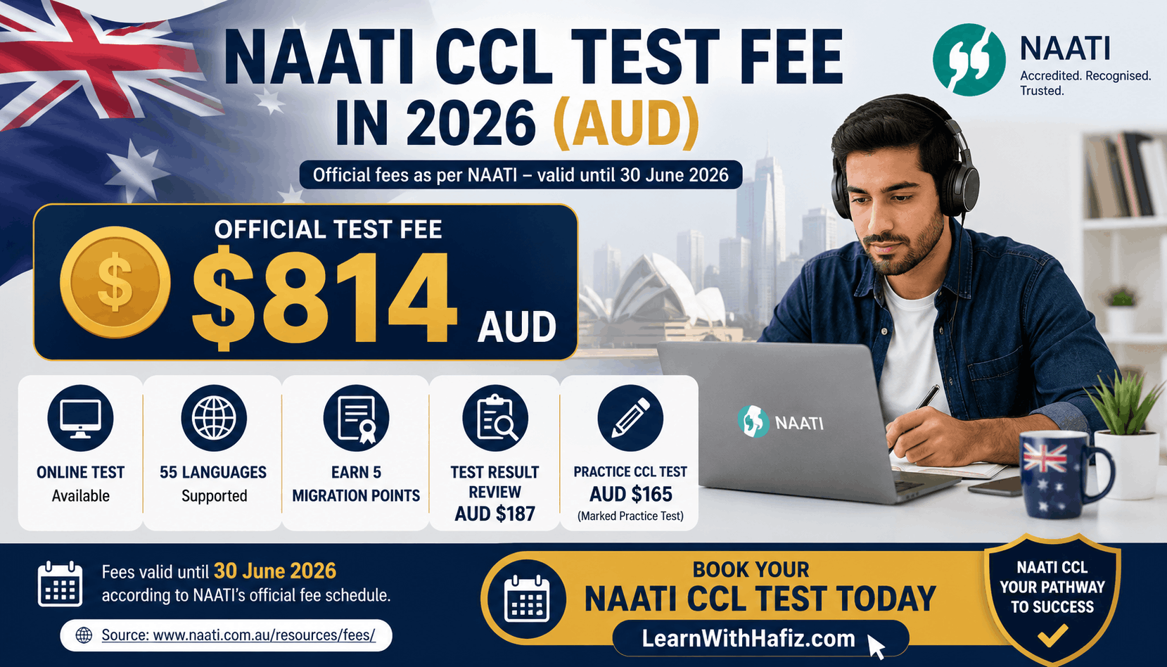 NAATI CCL Test Fee in 2026 (AUD)